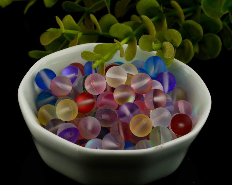 Cmidy Matte Aurora Crystal Glass Beads 100pcs 8mm Flash Glitter Shining Mermaid Round Loose Aura Bead Frosted Moonstone for Jewelry Making (Multicolor  8mm) - Image 2